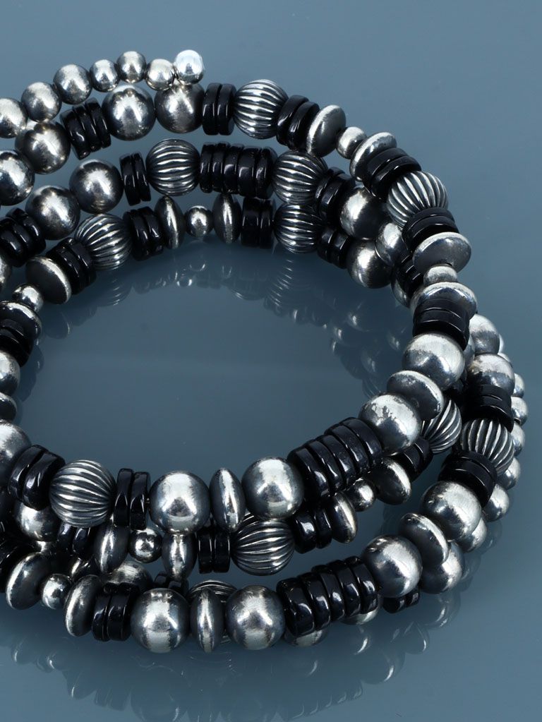 Sterling Silver Black Onyx Bead Wrap Bracelet - PuebloDirect.com