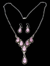 Sterling Silver Zuni Inlay Pink Shell Necklace and Earrings Set