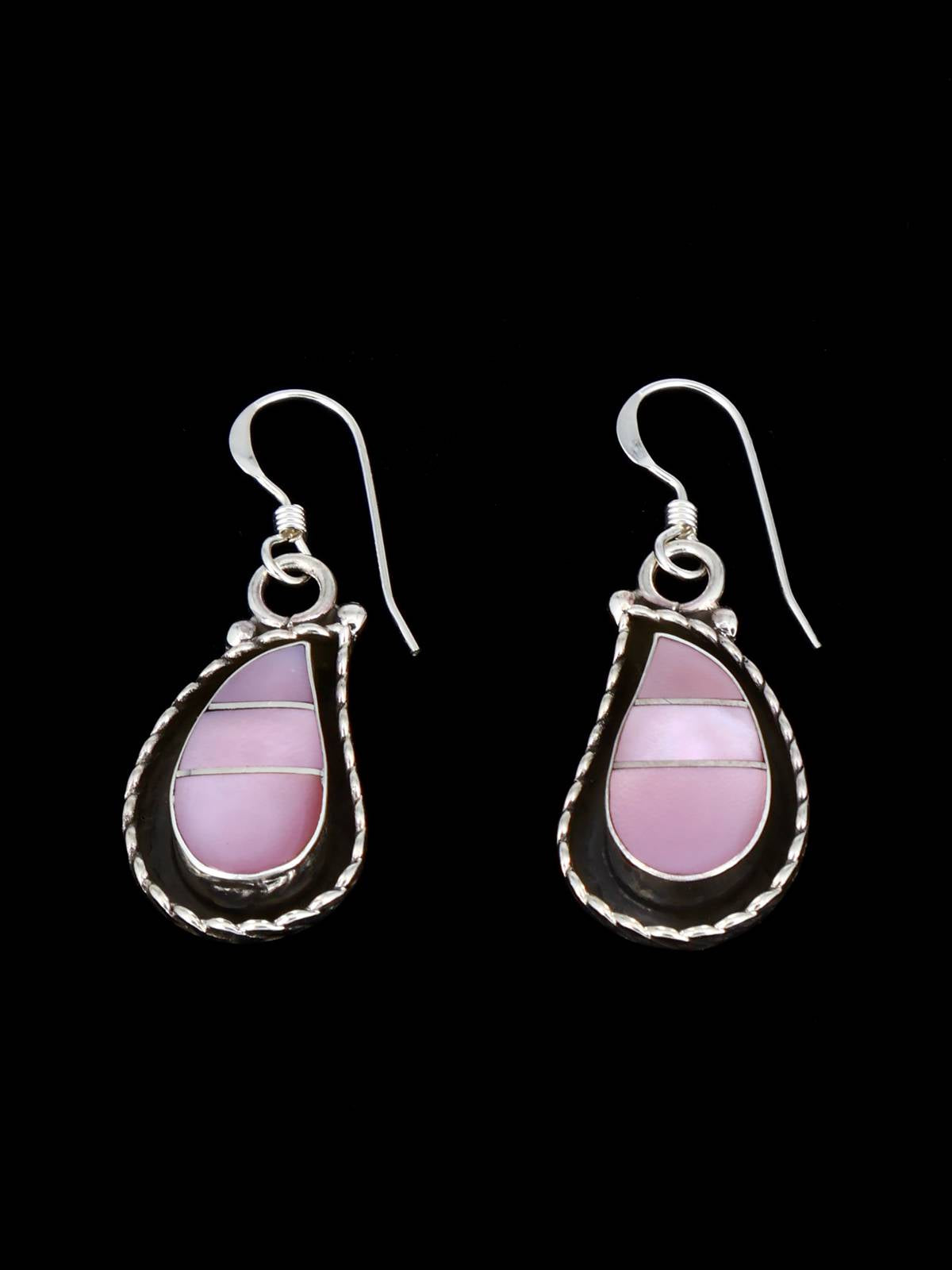 Sterling Silver Zuni Inlay Pink Shell Necklace and Earrings Set
