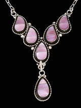 Sterling Silver Zuni Inlay Pink Shell Necklace and Earrings Set