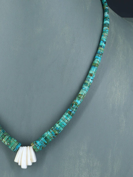 Native American Jewelry Single Strand Turquoise and Shell Necklace - PuebloDirect.com