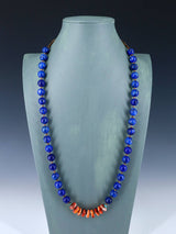 Native American Jewelry Single Strand Lapis and Spiny Oyster Necklace