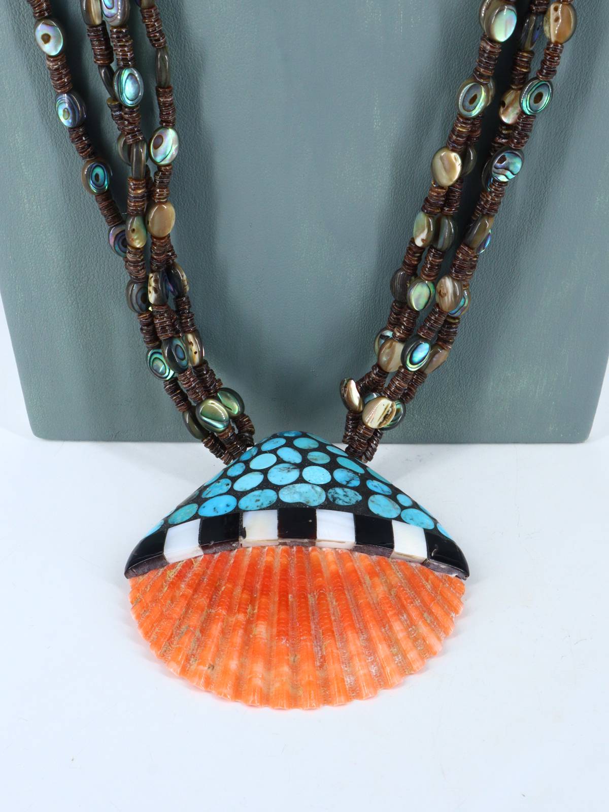 Native American Santo Domingo Abalone and Heishi Necklace with Inlaid Shell