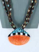 Native American Santo Domingo Abalone and Heishi Necklace with Inlaid Shell