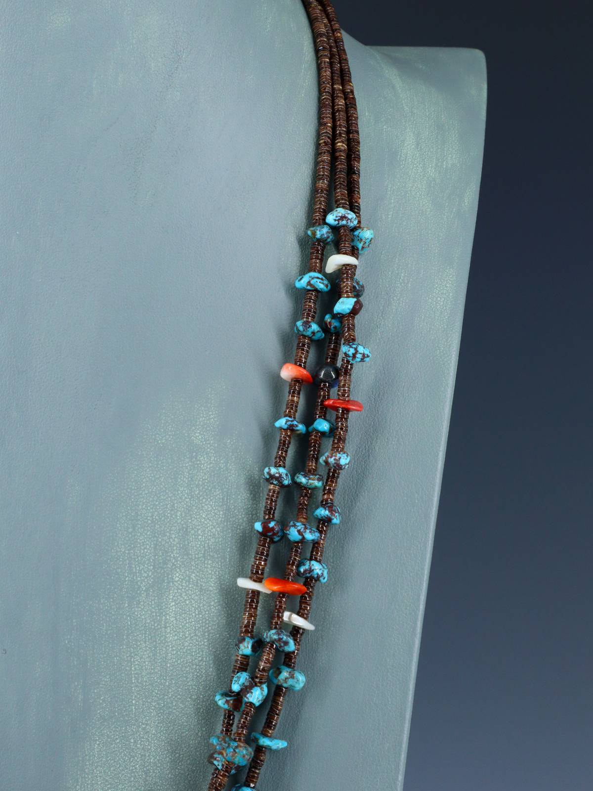 Santo Domingo Turquoise and Spiny Oyster Three Strand Necklace