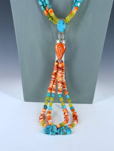 Collier Jocla à trois brins turquoise et corail pomme de Saint-Domingue
