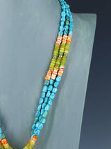Collier Jocla à trois brins turquoise et corail pomme de Saint-Domingue