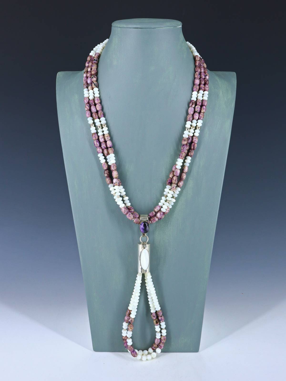 Santo Domingo Three Strand Charoite and Mother of Pearl Jocla Necklace