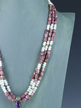 Santo Domingo Three Strand Charoite and Mother of Pearl Jocla Necklace