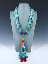Santo Domingo Two Strand Chunky Turquoise and Coral Jocla Necklace