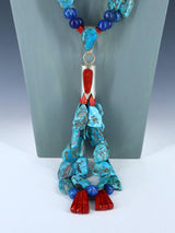 Santo Domingo Two Strand Chunky Turquoise and Coral Jocla Necklace
