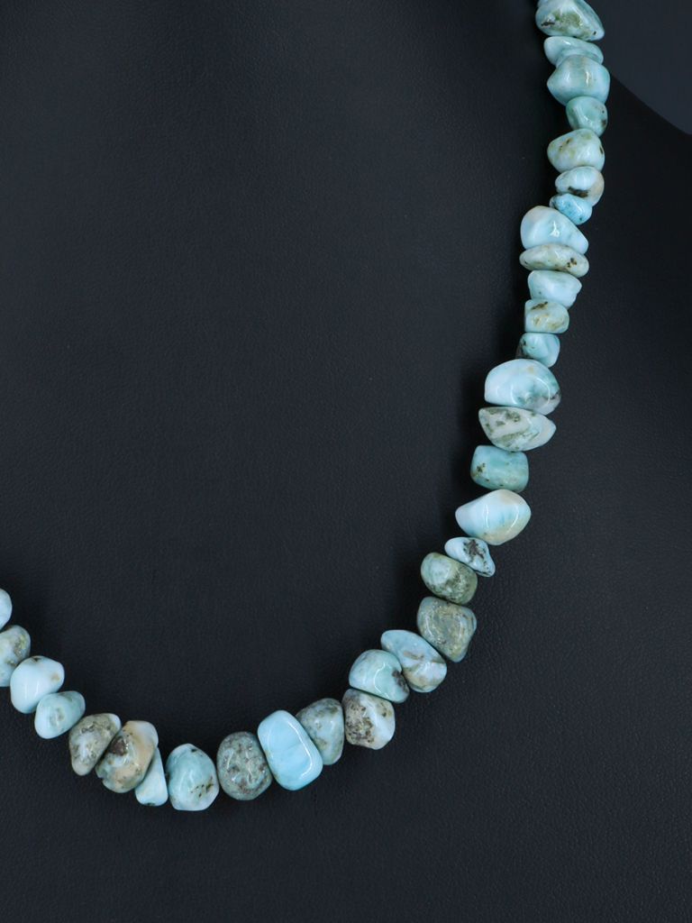 18" Native American Jewelry Single Strand Larimar Nugget Necklace - PuebloDirect.com