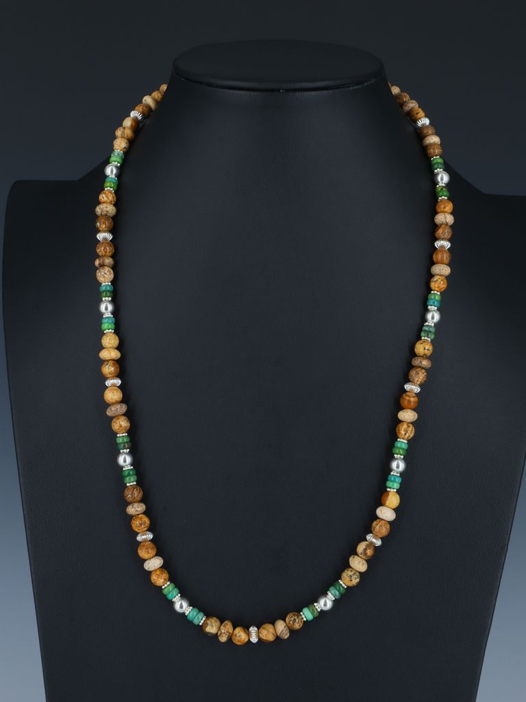 Navajo Turquoise and Jasper Single Strand Beaded Necklace - PuebloDirect.com