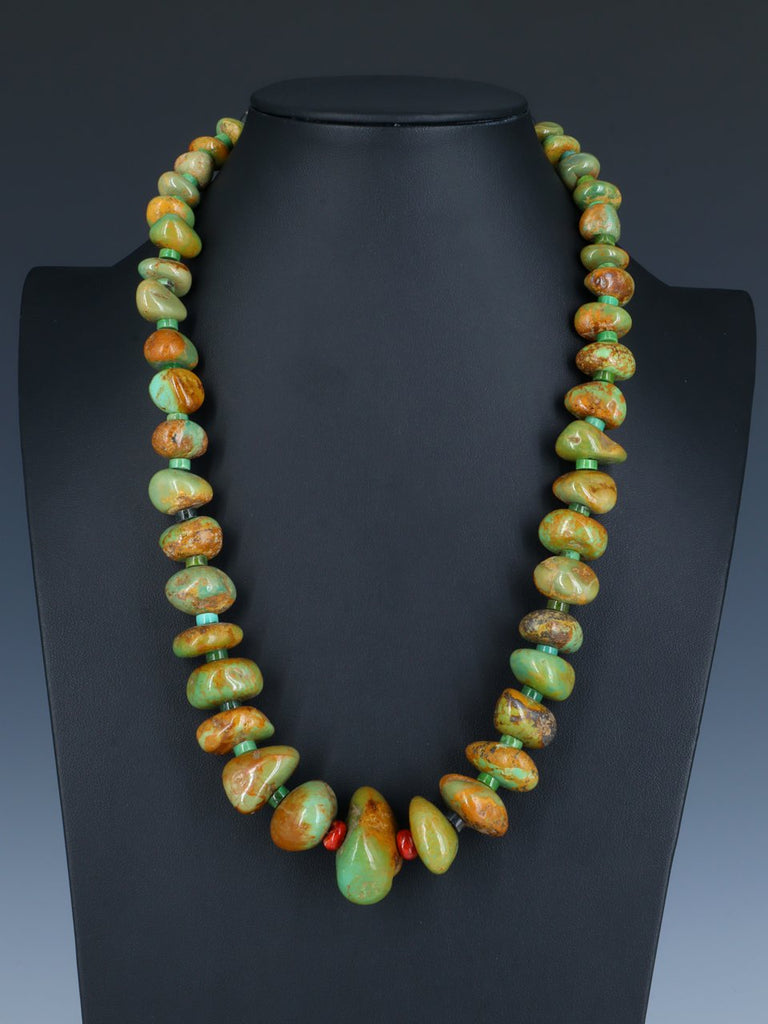 Native American Jewelry Single Strand Green Turquoise Necklace - PuebloDirect.com
