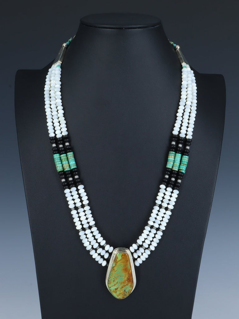Santo Domingo Three Strand Turquoise and Mother of Pearl Necklace - PuebloDirect.com
