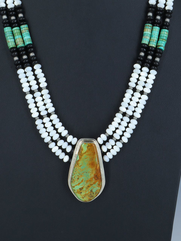 Santo Domingo Three Strand Turquoise and Mother of Pearl Necklace - PuebloDirect.com