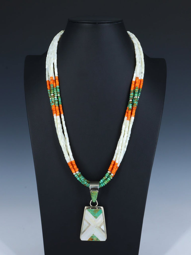 Santo Domingo Five Strand Turquoise and Mother of Pearl Necklace - PuebloDirect.com