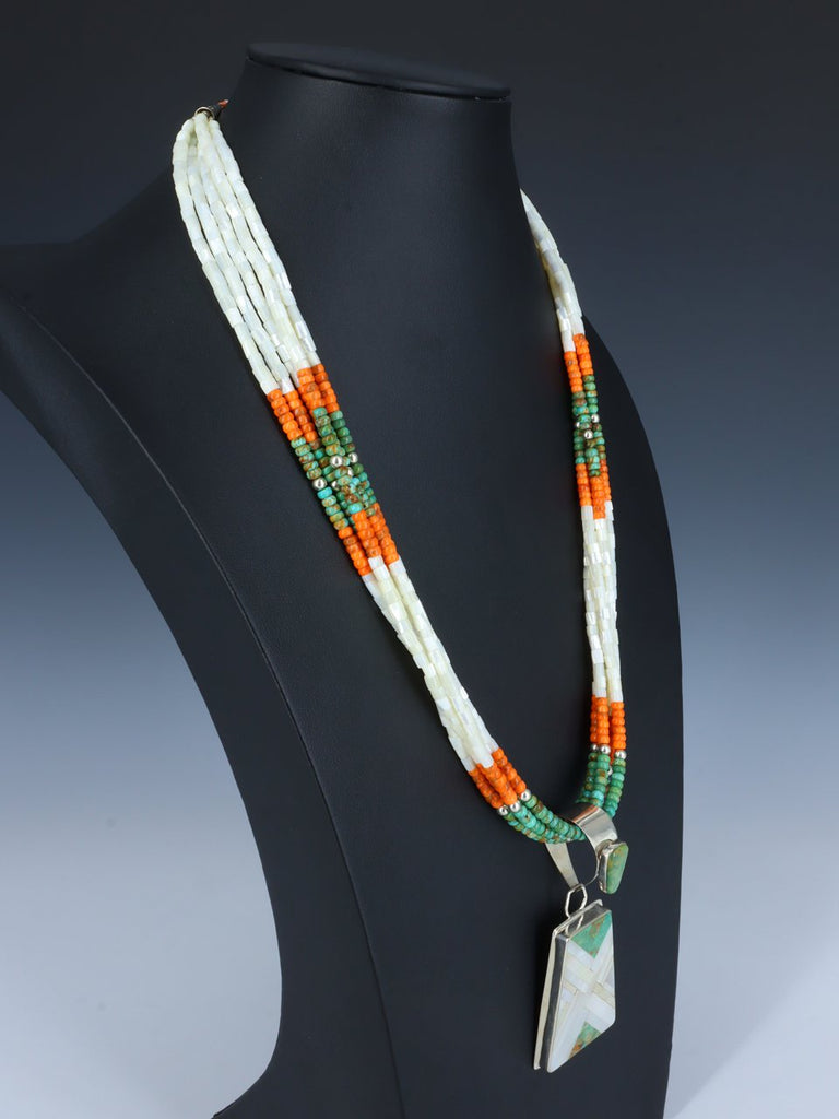 Santo Domingo Five Strand Turquoise and Mother of Pearl Necklace - PuebloDirect.com