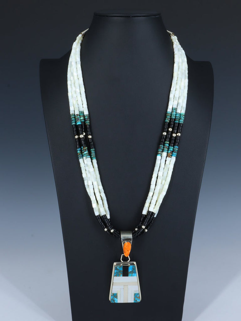 Santo Domingo Four Strand Black Jet and Mother of Pearl Necklace - PuebloDirect.com