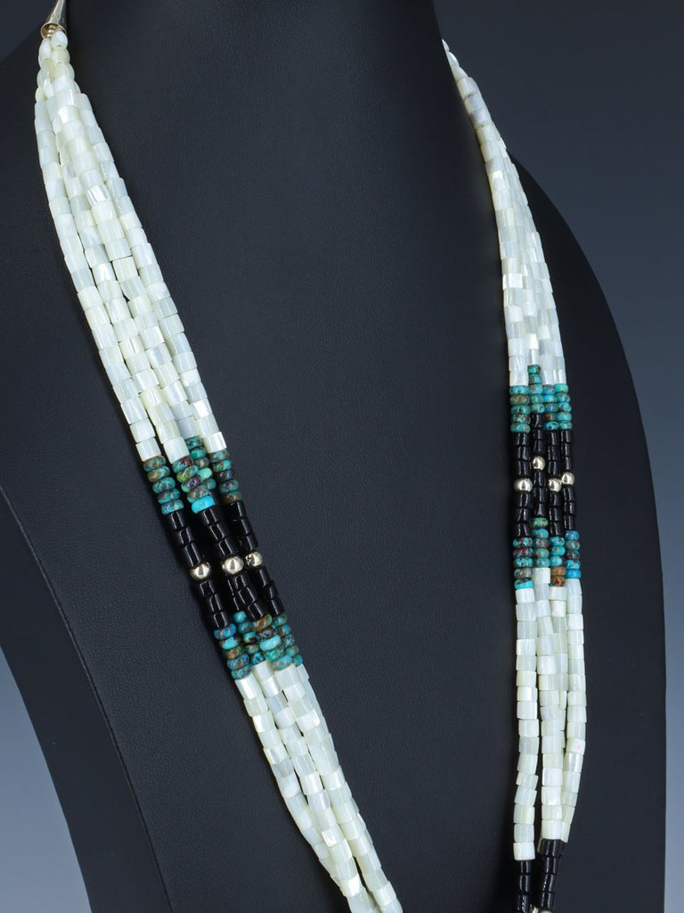 Santo Domingo Four Strand Black Jet and Mother of Pearl Necklace - PuebloDirect.com