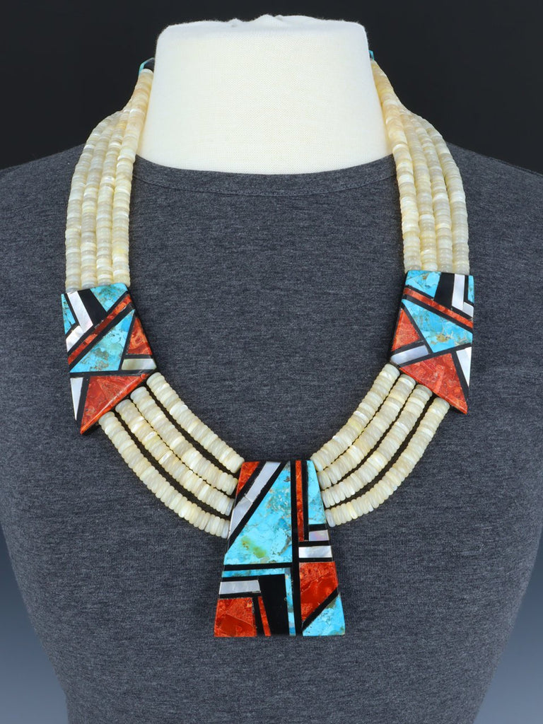 Native American Santo Domingo Mosaic Necklace Set - PuebloDirect.com
