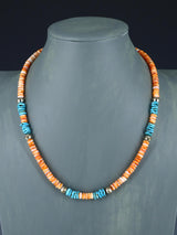 Native American Jewelry Single Strand Turquoise and Spiny Oyster Necklace - PuebloDirect.com