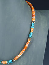 Native American Jewelry Single Strand Turquoise and Spiny Oyster Necklace - PuebloDirect.com