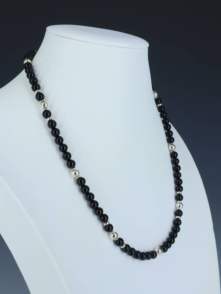 Native American Onyx and Sterling Silver Bead Necklace - PuebloDirect.com
