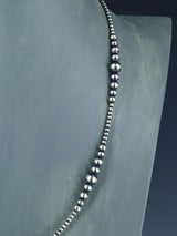 22" Native American Sterling Silver Bead Necklace - PuebloDirect.com