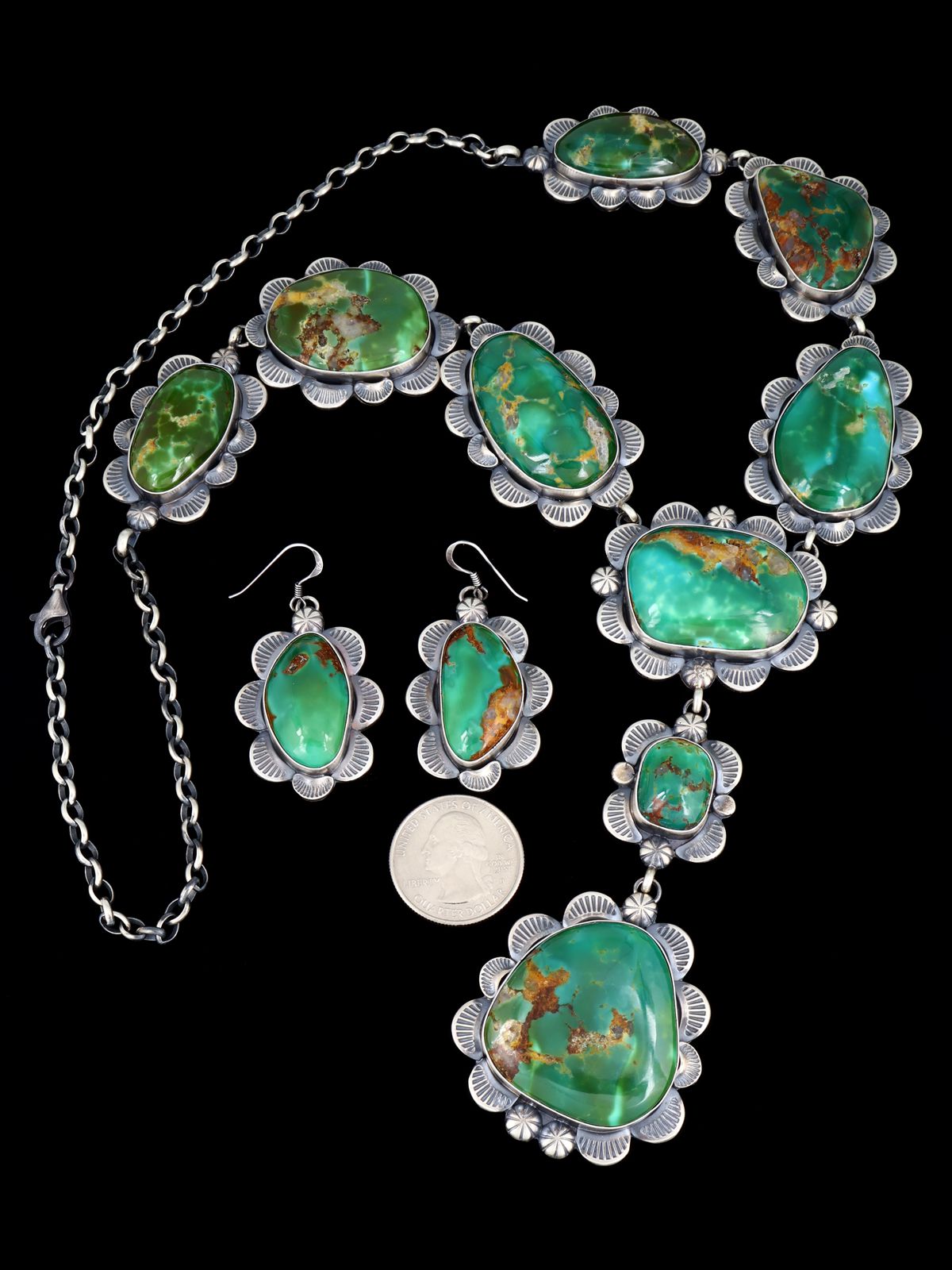 Navajo Sterling Silver Hardy Pit Kingman Turquoise Lariat Necklace