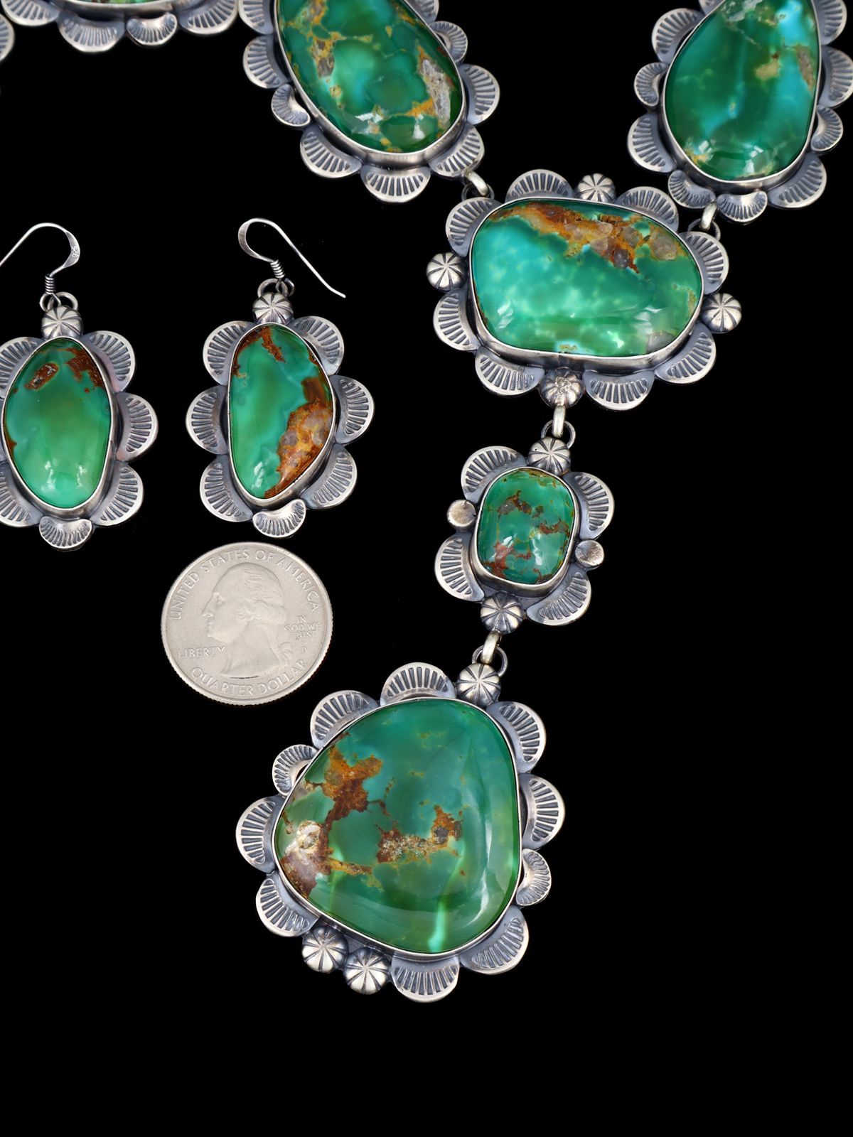 Navajo Sterling Silver Hardy Pit Kingman Turquoise Lariat Necklace