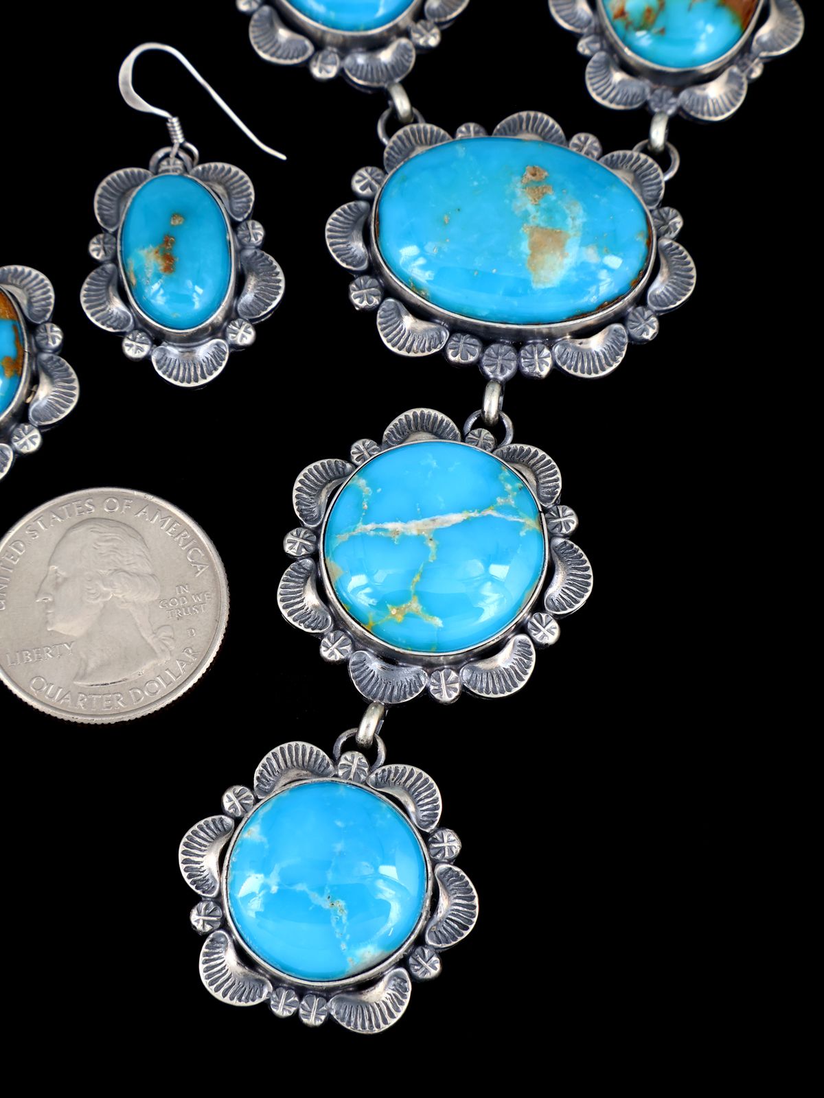 Navajo Sterling Silver Hardy Pit Kingman Turquoise Lariat Necklace - PuebloDirect.com