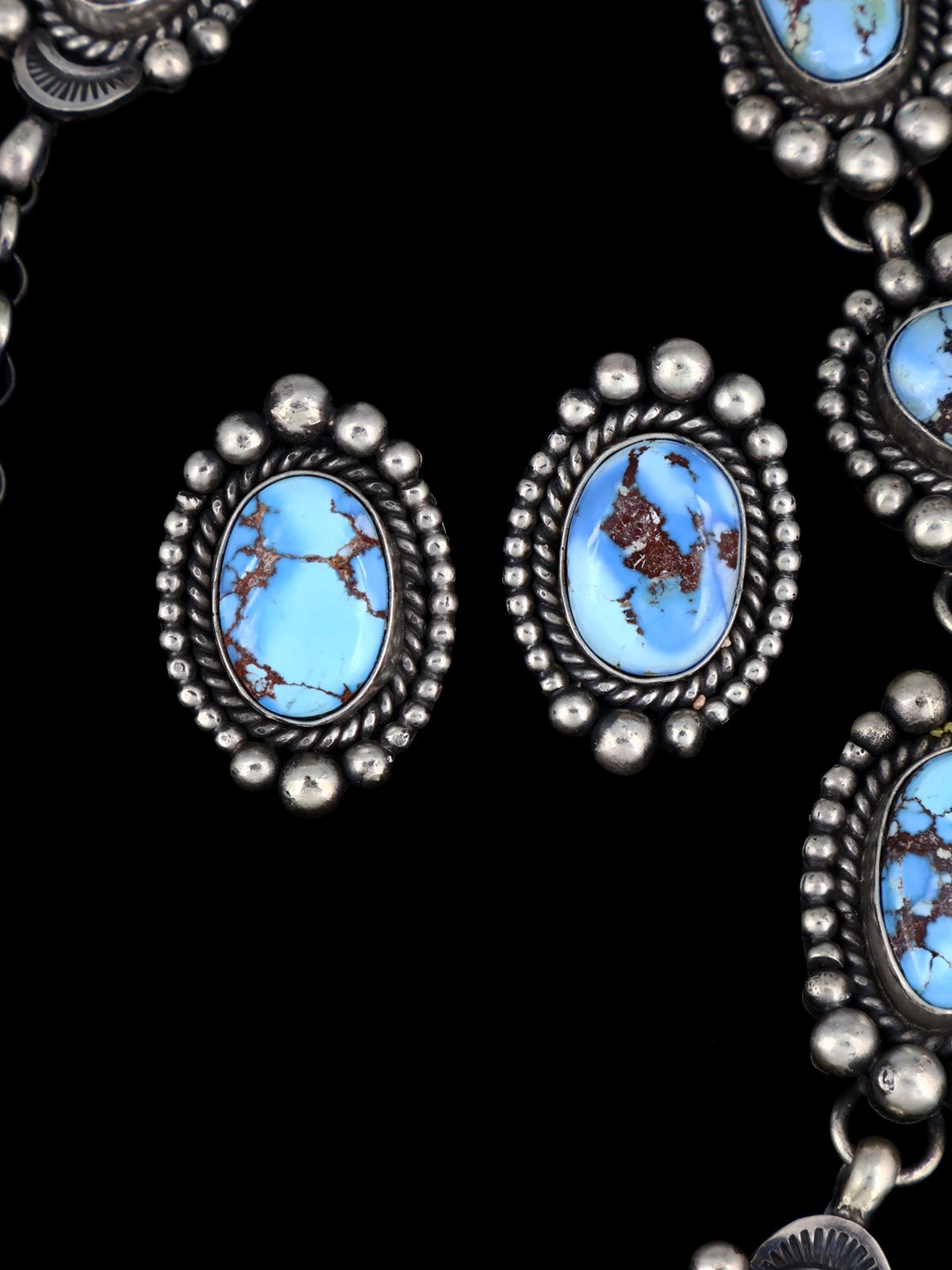 Native American Sterling Silver Golden Hill Turquoise Lariat Necklace Set - PuebloDirect.com