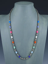 24" Native American Opalite and Silver Bead Necklace - PuebloDirect.com