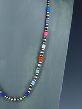 24" Native American Opalite and Silver Bead Necklace - PuebloDirect.com