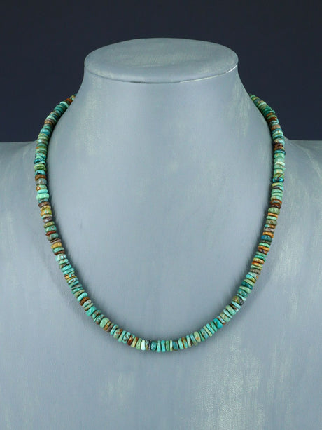 Navajo 18" Single Strand Green Turquoise Beaded Necklace - PuebloDirect.com
