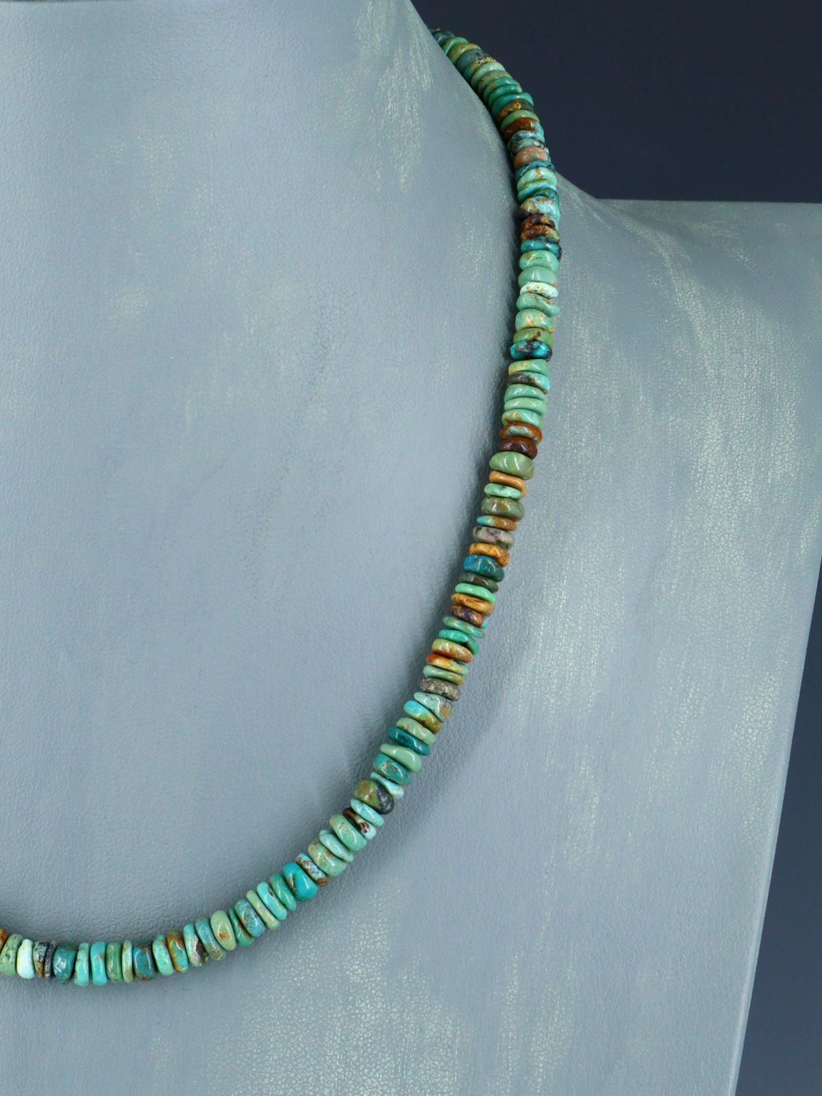 Navajo 18" Single Strand Green Turquoise Beaded Necklace - PuebloDirect.com