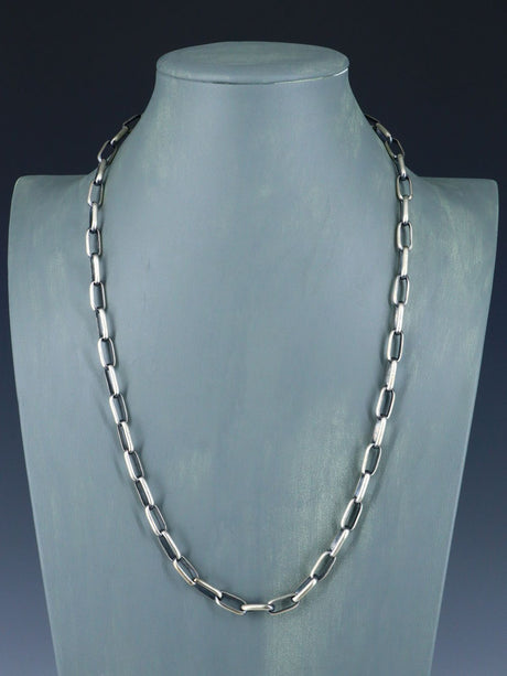 Navajo 24" Heavy Handmade Sterling Silver Link Chain Necklace - PuebloDirect.com