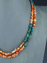 19" Native American Two Strand Turquoise and Spiny Oyster Necklace - PuebloDirect.com