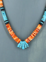 Native American Jewelry Single Strand Orange Spiny Oyster and Turquoise Necklace - PuebloDirect.com
