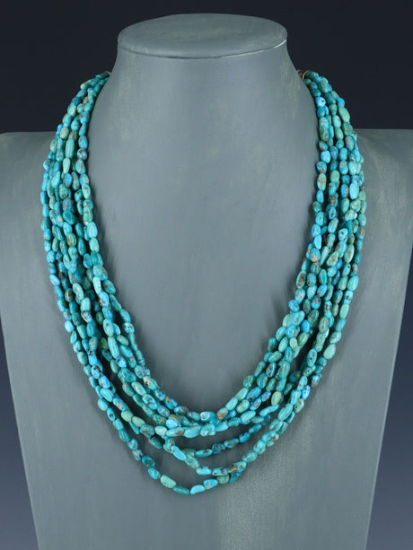 Eight Strand Native American Jewelry Campitos Turquoise Beaded Necklace - PuebloDirect.com