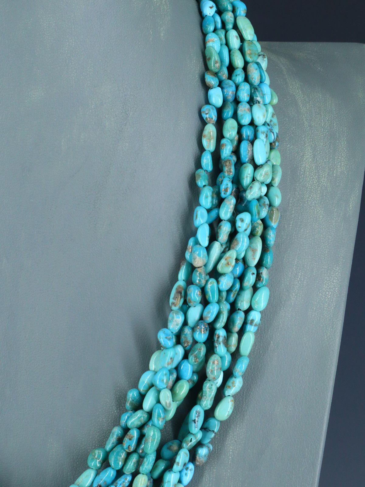 Eight Strand Native American Jewelry Campitos Turquoise Beaded Necklace - PuebloDirect.com