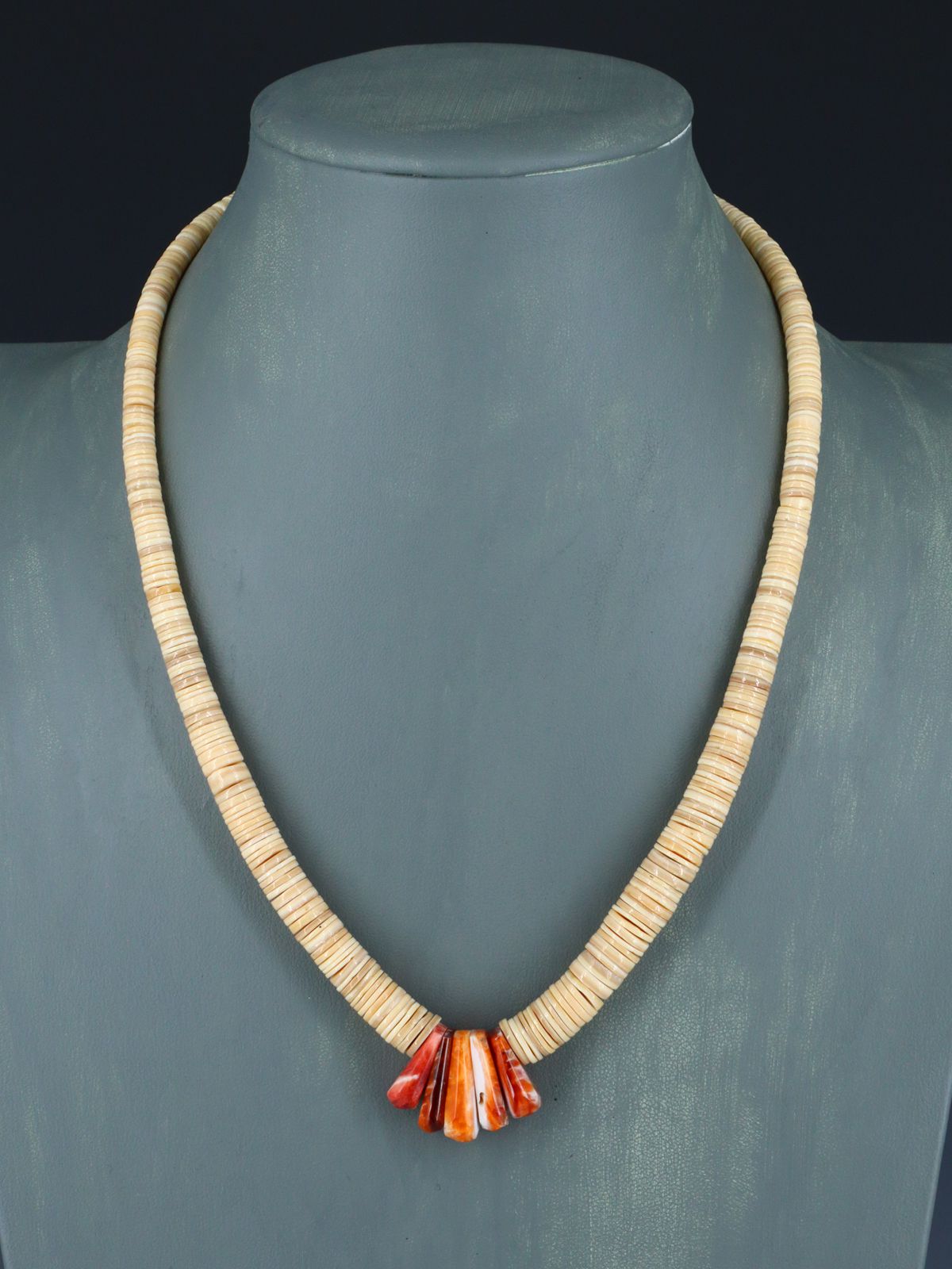 Native American Jewelry Single Strand Shell Heishi and Spiny Oyster Necklace - PuebloDirect.com