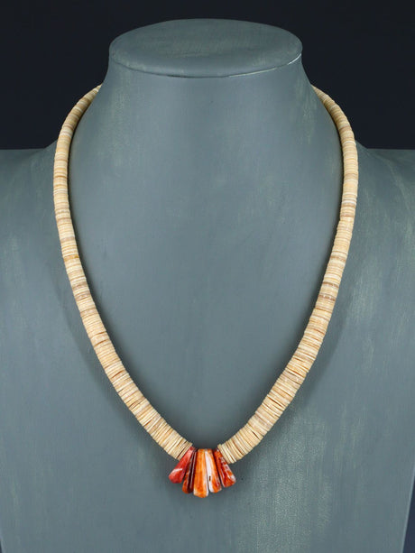 Native American Jewelry Single Strand Shell Heishi and Spiny Oyster Necklace - PuebloDirect.com