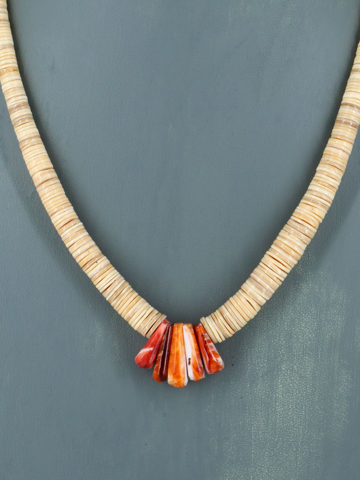 Native American Jewelry Single Strand Shell Heishi and Spiny Oyster Necklace - PuebloDirect.com