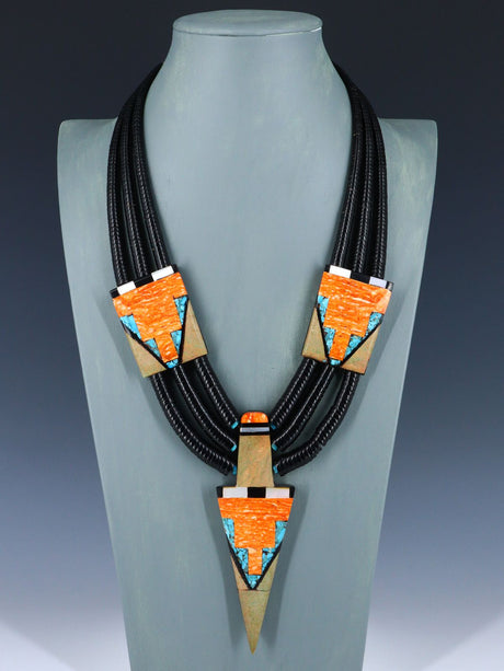 Native American Santo Domingo Jasper Mosaic Inlay Necklace - PuebloDirect.com