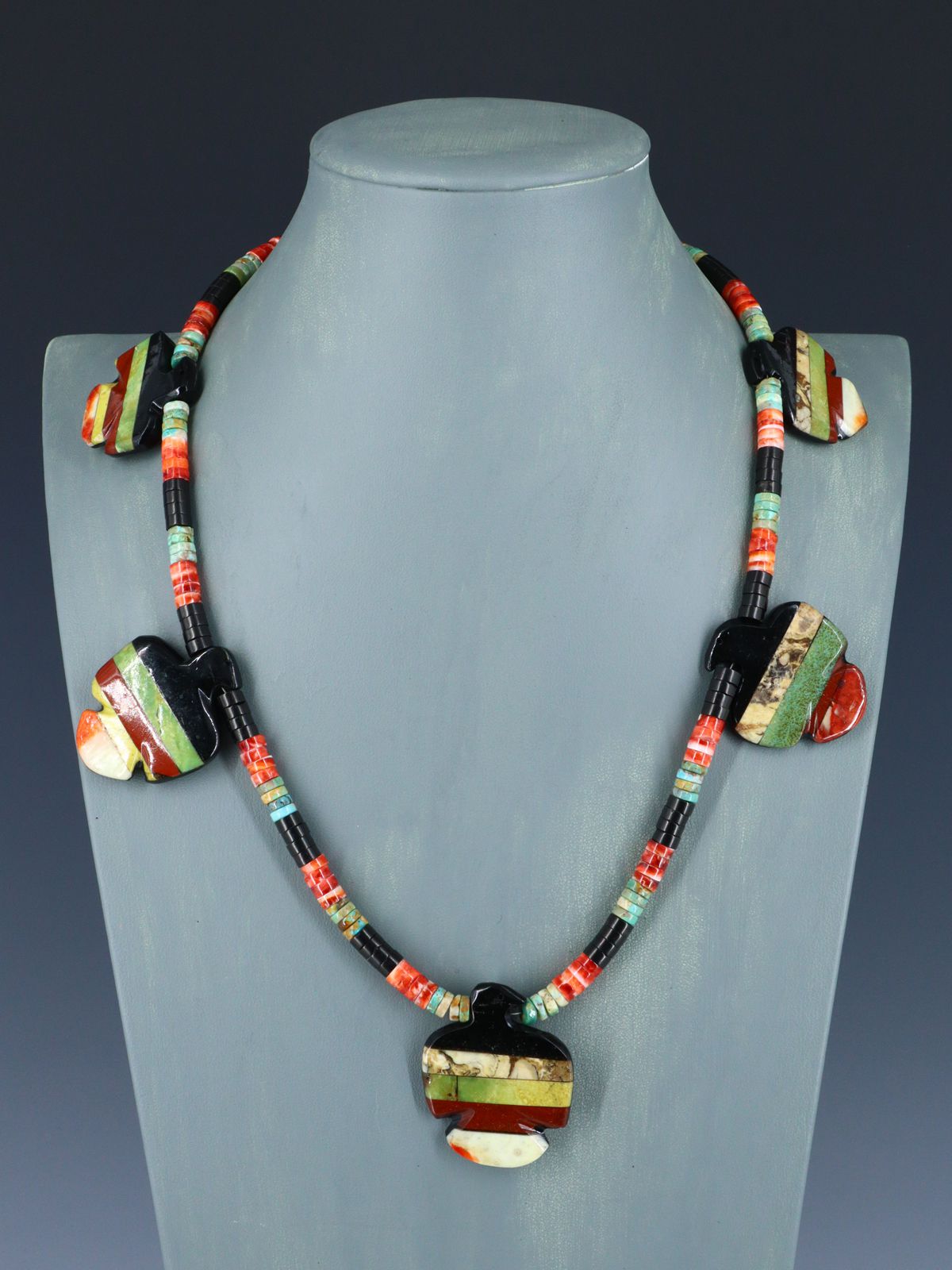 Native American Santo Domingo Multistone Thunderbird Mosaic Inlay Necklace - PuebloDirect.com