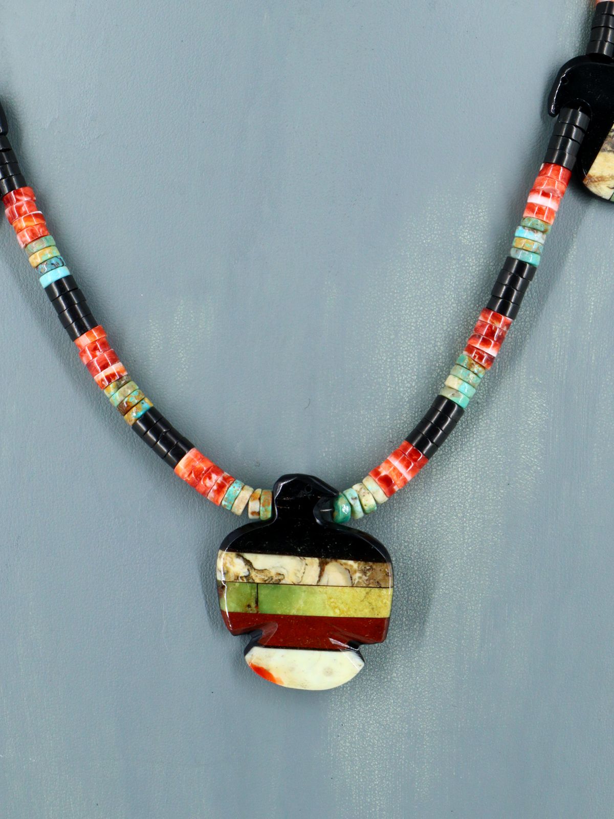 Native American Santo Domingo Multistone Thunderbird Mosaic Inlay Necklace - PuebloDirect.com