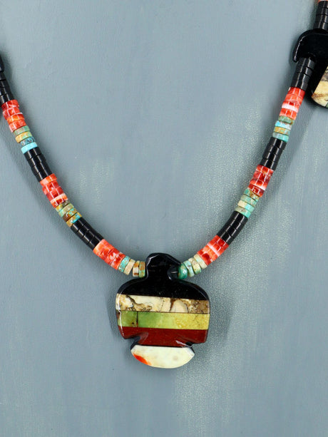 Native American Santo Domingo Multistone Thunderbird Mosaic Inlay Necklace - PuebloDirect.com