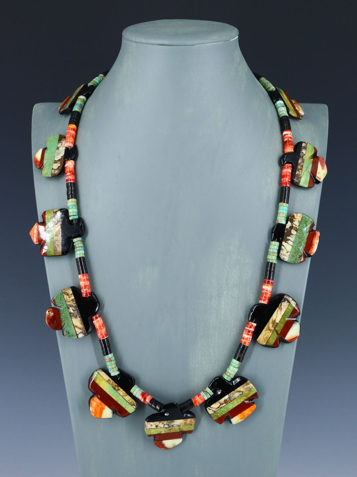 Native American Santo Domingo Multistone Thunderbird Mosaic Inlay Necklace - PuebloDirect.com